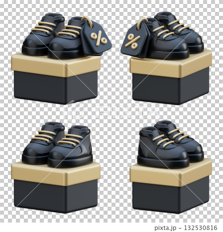 cartoon style black friday sneakers with sale tag 3D graphic 132530816