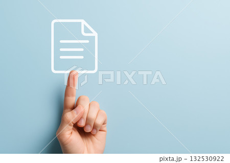 Medical service health insurance document finger hand paper icon blue hand with finger pointing document icon blue background represents medical service health insurance and paperwork management Medical service health insurance document finger hand paper icon blue hand with finger pointing document icon blue background represents medical service health insurance and paperwork management 132530922