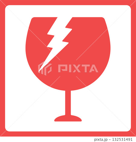 四角いフレームに割れたグラスのイラストのアイコン - ワレモノ注意のマークや不燃ごみのイメージ素材 四角いフレームに割れたグラスのイラストのアイコン - ワレモノ注意のマークや不燃ごみのイメージ素材 132531491