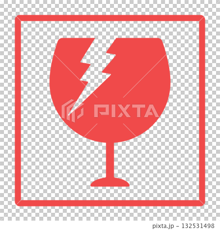 Broken glass icon in a square frame - Fragile warning sign and non-burnable garbage image material 132531498