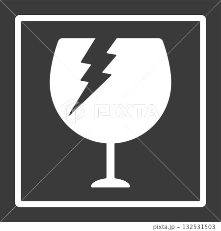 四角いフレームに割れたグラスのイラストのアイコン - ワレモノ注意のマークや不燃ごみのイメージ素材 132531503