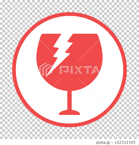 割れてヒビが入ったグラスの円形フレームアイコン - ワレモノ注意のマークや不燃ごみのイラスト素材 割れてヒビが入ったグラスの円形フレームアイコン - ワレモノ注意のマークや不燃ごみのイラスト素材 132531505