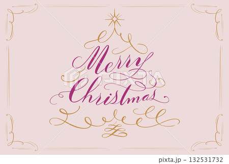 メリークリスマス_エレガントなカリグラフィーフレームとイラスト メリークリスマス_エレガントなカリグラフィーフレームとイラスト 132531732