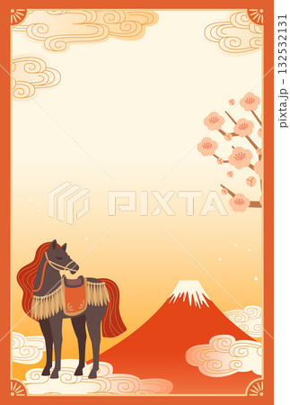 富士山と干支の背景　午年のお正月素材　年賀状 132532131