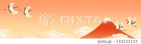 富士山と鶴の背景 和風お正月素材 富士山と鶴の背景 和風お正月素材 132532133