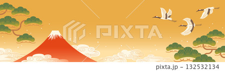 富士山と鶴の背景 和風お正月素材 富士山と鶴の背景 和風お正月素材 132532134