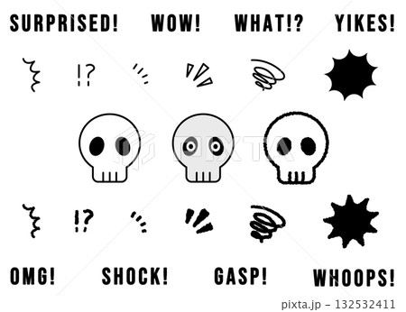 手描き風の驚きのイラストセット 132532411