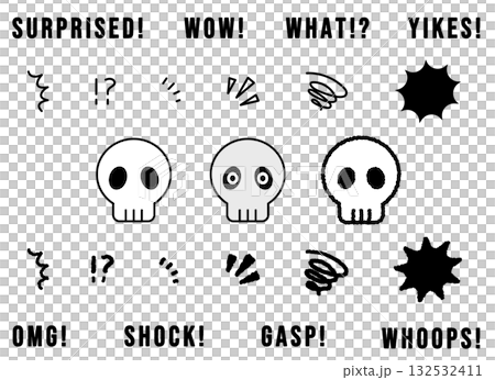 手描き風の驚きのイラストセット 132532411