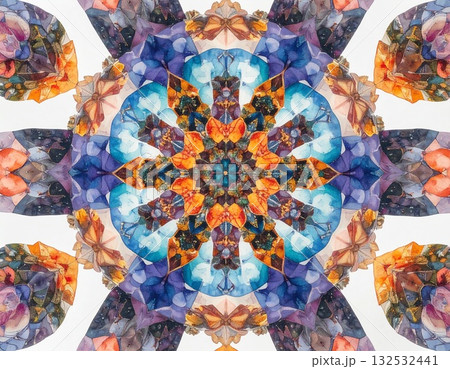 【AI生成画像】イラスト　万華鏡風左右対称の幾何学模様素材 132532441
