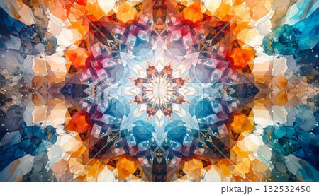 【AI生成画像】イラスト　万華鏡風左右対称の幾何学模様素材 132532450