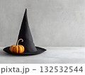 blue hat, crooked witch hat on white isolated background, halloween party invitation concept, costume masquerade 132532544