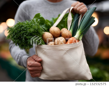 Woman with eco bag on white background 132532575