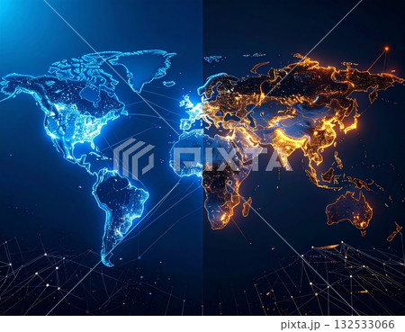 Blue-toned digital world map showing global business networks Blue-toned digital world map showing global business networks 132533066