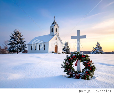 The golden cross of the cathedral pierces the blue sky. The golden cross of the cathedral pierces the blue sky. 132533124