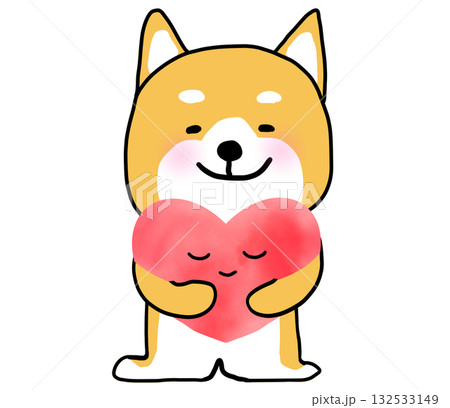 ピンクのハートを抱きしめるしばいぬ 132533149