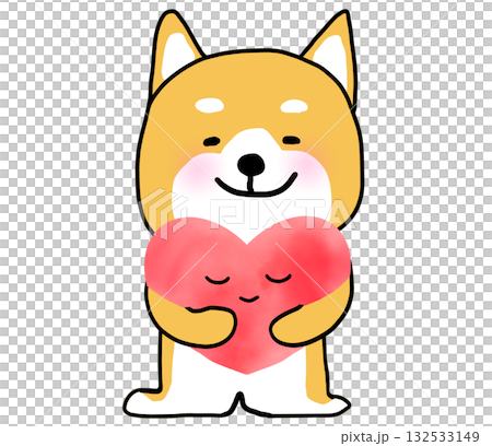 ピンクのハートを抱きしめるしばいぬ 132533149