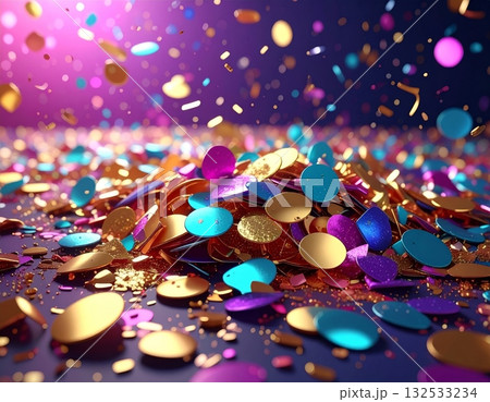Colorful celebration with seamless confetti and ribbon party paper on white background 132533234