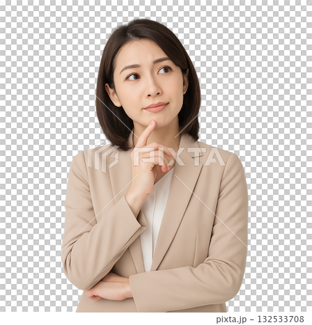 考え込む若いビジネスウーマン（写実的） 132533708