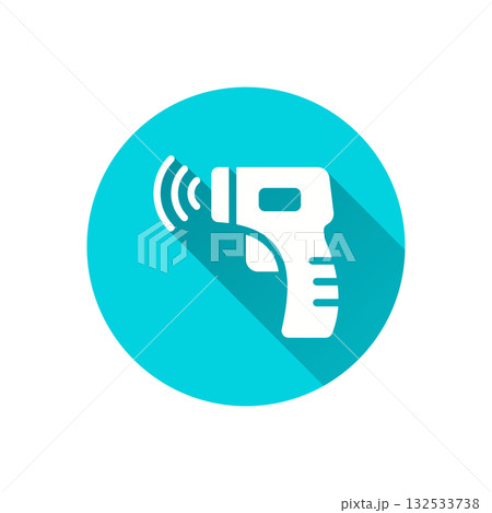 Thermometer gun flat icon with long shadow for graphic and web design. 132533738