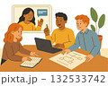 Teamwork concept illustration. Diverse business people meeting online and offline, brainstorming ideas, discussing strategy. Modern flat vector design for web and print. 132533742