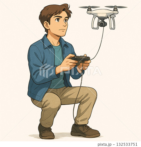 ドローンを操作する若い男性 132533751