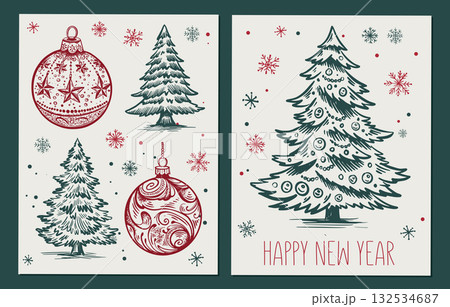 Christmas tree, toy, set, Hand drawn illustration Christmas tree, toy, set, Hand drawn illustration 132534687