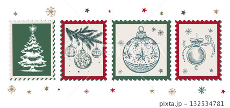 Hand-Drawn Christmas Festive Stamps Collection Hand-Drawn Christmas Festive Stamps Collection 132534781