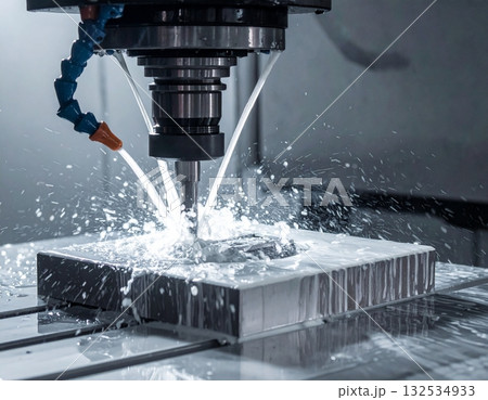 CNC milling machine processing on steel 132534933