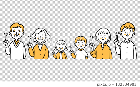 指向一家三代（橘色），上半身，向量 132534983