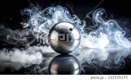 黒背景に漂うスモーボウリングボール 132535175