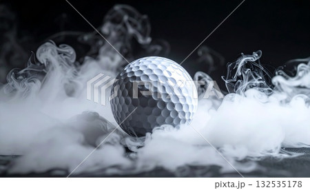 黒背景に漂うスモークとゴルフボール 132535178