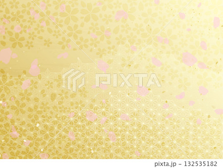 麻の葉模様と桜の花柄を組み合わせた和風背景イラスト 麻の葉模様と桜の花柄を組み合わせた和風背景イラスト 132535182