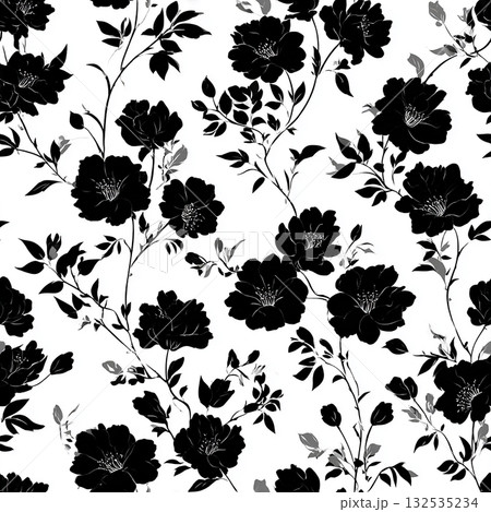 強いコントラストが魅力の、モダンでグラフィカルなモノクロ花柄 強いコントラストが魅力の、モダンでグラフィカルなモノクロ花柄 132535234