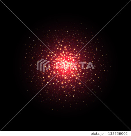 Sparkle red light. Color glow star isolated on black background. Sparkle glare in galaxy. Flash of light in space. Abstract bright sparkling vector illustration 132536002