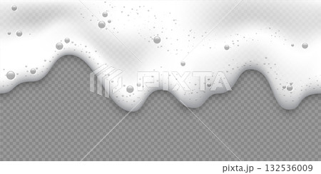 White foam background. Foam of beer or fizzy drink, suds of shampoo, detergent, cleaning gel with bubbles. Vector realistic illustration isolated on transparent background White foam background. Foam of beer or fizzy drink, suds of shampoo, detergent, cleaning gel with bubbles. Vector realistic illustration isolated on transparent background 132536009