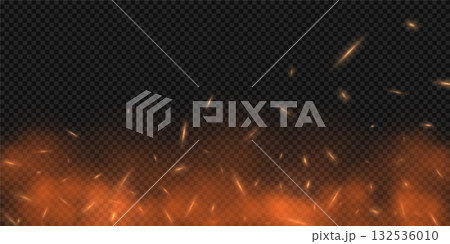 Fire sparks background with effect of smoke and flame. Realistic flying orange sparkles. Abstract vector illustration Fire sparks background with effect of smoke and flame. Realistic flying orange sparkles. Abstract vector illustration 132536010