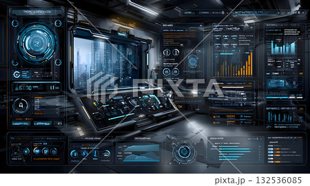 未来的な制御室の高精細デジタルインターフェース 132536085