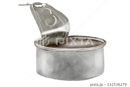Watercolor tin can. Hand-drawn illustration of an empty metal container. Clip art on a white background. For canned food production design. Watercolor tin can. Hand-drawn illustration of an empty metal container. Clip art on a white background. For canned food production design. 132536279