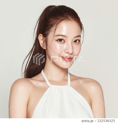 光に満ちたスタジオで微笑む女性 光に満ちたスタジオで微笑む女性 132536325