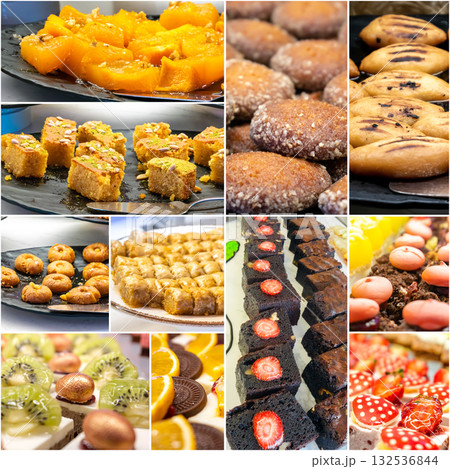 Food collage of Eastern sweets. Composite image. 132536844