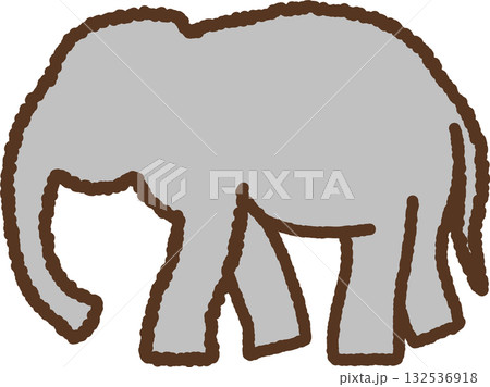 手書き風のシンプルアイコンイラスト　ゾウ　シルエット 132536918
