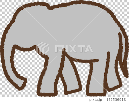 手書き風のシンプルアイコンイラスト　ゾウ　シルエット 132536918