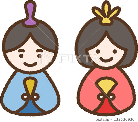 手書き風のシンプルアイコンイラスト　ひな人形 132536930