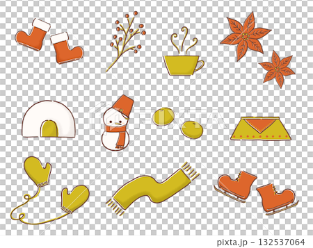 可愛的冬季插畫素材套裝 可愛的冬季插畫素材套裝 132537064