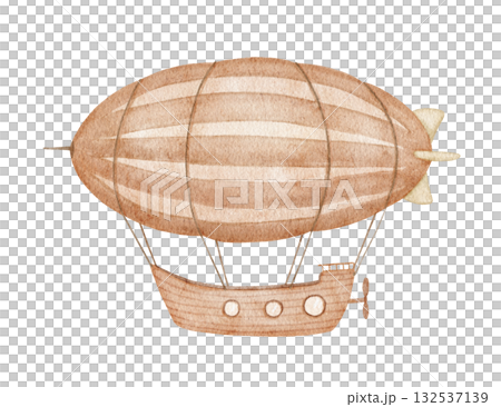 Zeppelin watercolor isolated illustration, neutral colors. Vintage airship, childish brown drawing Zeppelin watercolor isolated illustration, neutral colors. Vintage airship, childish brown drawing 132537139