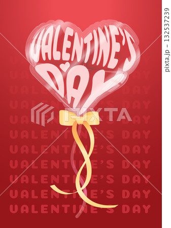 Valentines Day Heart Balloon with Yellow Ribbon and Red Gradient Background 132537239