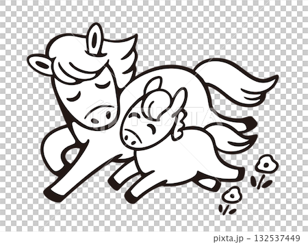 A mother and child horse running together 132537449