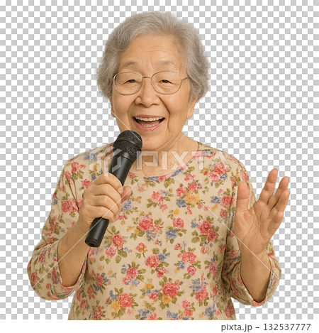 Elderly woman singing karaoke 132537777
