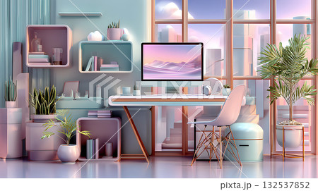 植物に囲まれたおしゃれなホームオフィス 植物に囲まれたおしゃれなホームオフィス 132537852