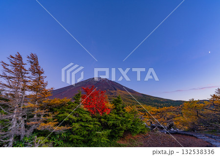 【山梨県】富士山・初冠雪と奥庭の紅葉 夕景 【山梨県】富士山・初冠雪と奥庭の紅葉 夕景 132538336